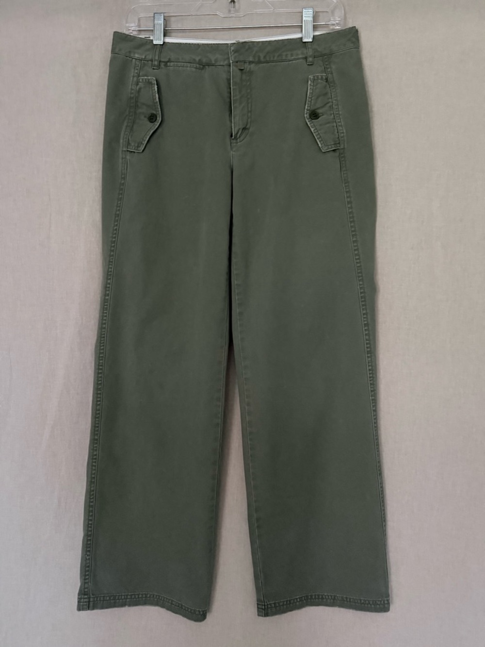 J.Crew Olive Green Wide-Leg Chino Pants | Utility Pocket Detail | 100% Cotton - Picture 3 of 15